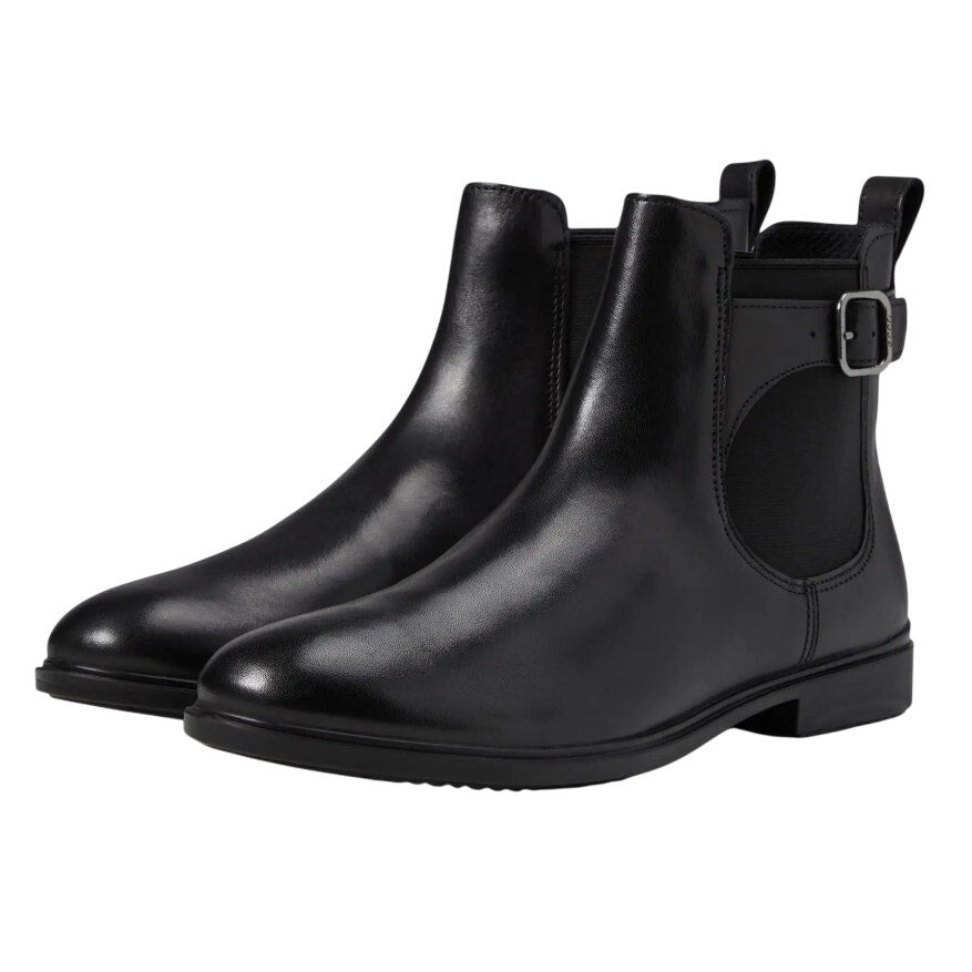 Ecco Womens Classic Chelsea Ankle Boots EU 38 US 7.5 Black Leather Buckle NIB