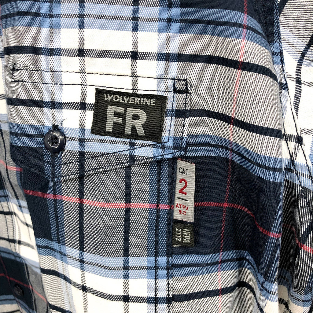 Wolverine Mens FR Twill Shirt XXL Blue White Plaid Long Sleeve NWT