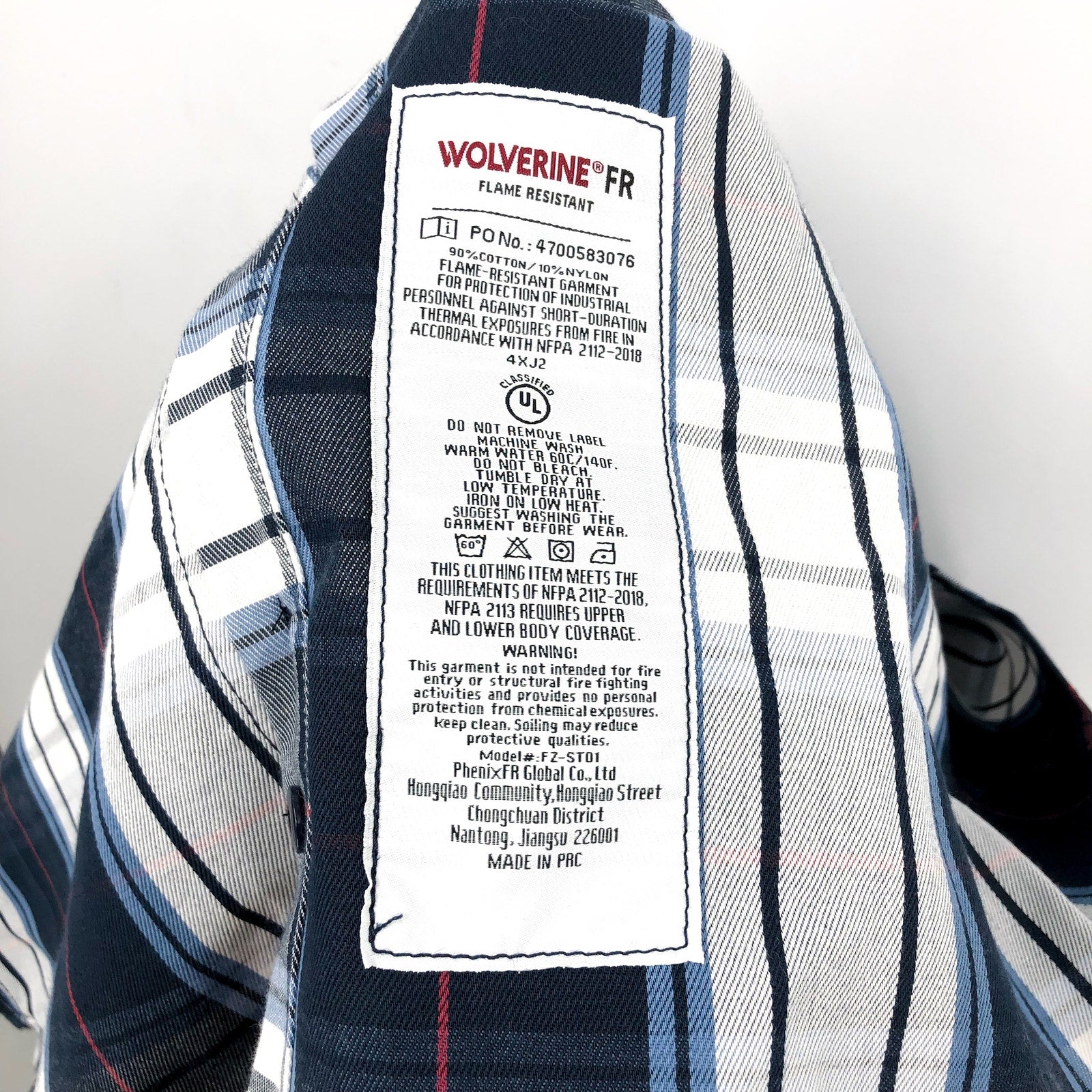 Wolverine Mens FR Twill Shirt XXL Blue White Plaid Long Sleeve NWT
