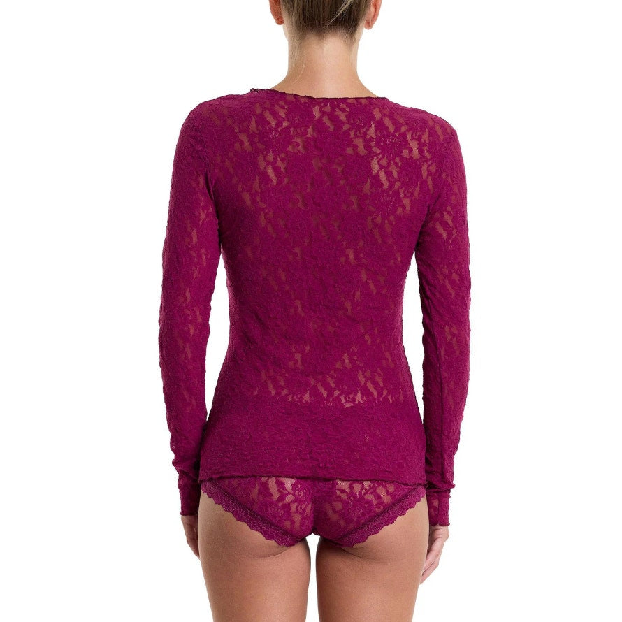 HANKY PANKY Women's Signature Lace Unlined Top Medium Sugar Plum Long Sleeve NWT