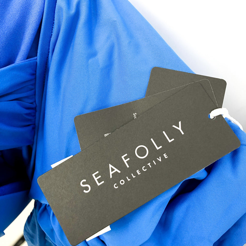SEAFOLLY COLLECTIVE Cross Back One Piece Swimsuit Size 12 Blue Deep V Neck NWT