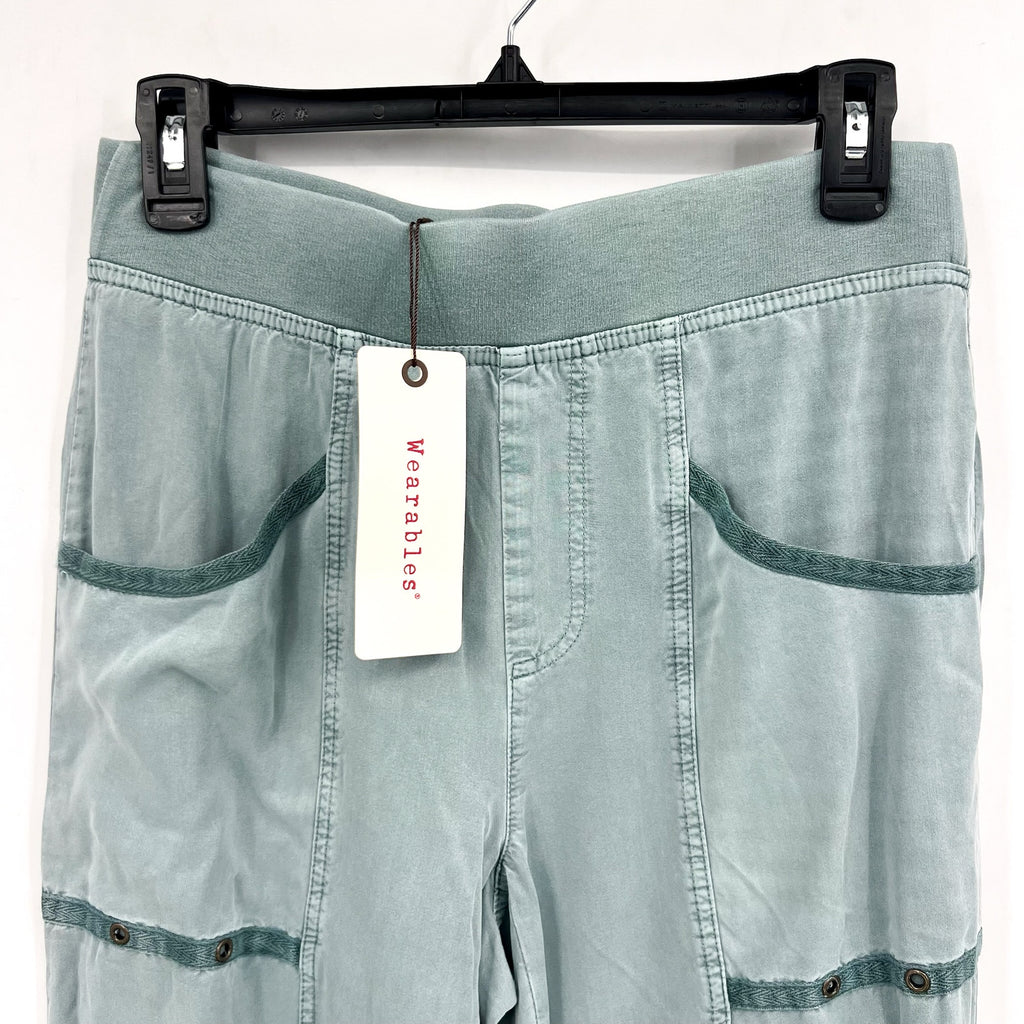 XCVI Women's Yana Gaucho Crop Pants Small Green Thunderclap Twill Pull-On NWT