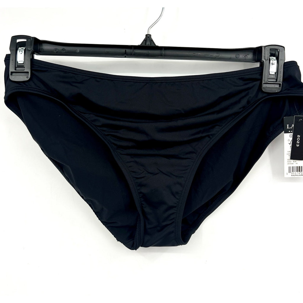 LAUREN RALPH LAUREN Beach Club Hipster Bikini Bottoms Size 14 Black Swim NWT