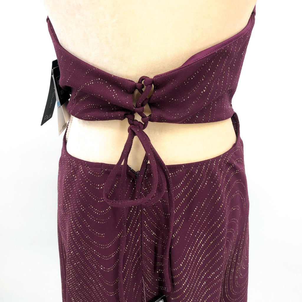 CITY STUDIO Sparkling Mini Halter Dress 20W Plum Purple Gold Cut-Out NWT