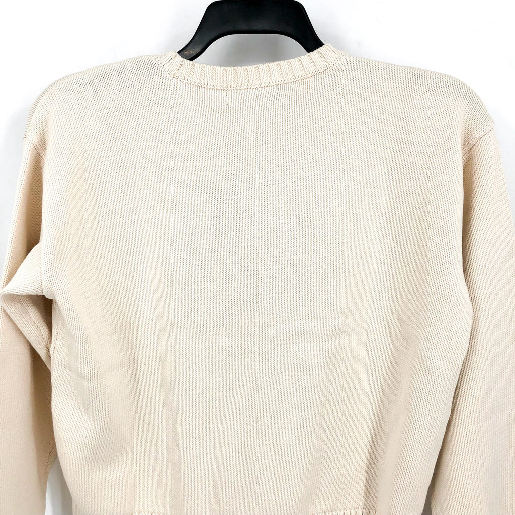 LAUREN RALPH LAUREN Intarsia-Knit Crest Sweater Large Cream 100% Cotton NWT