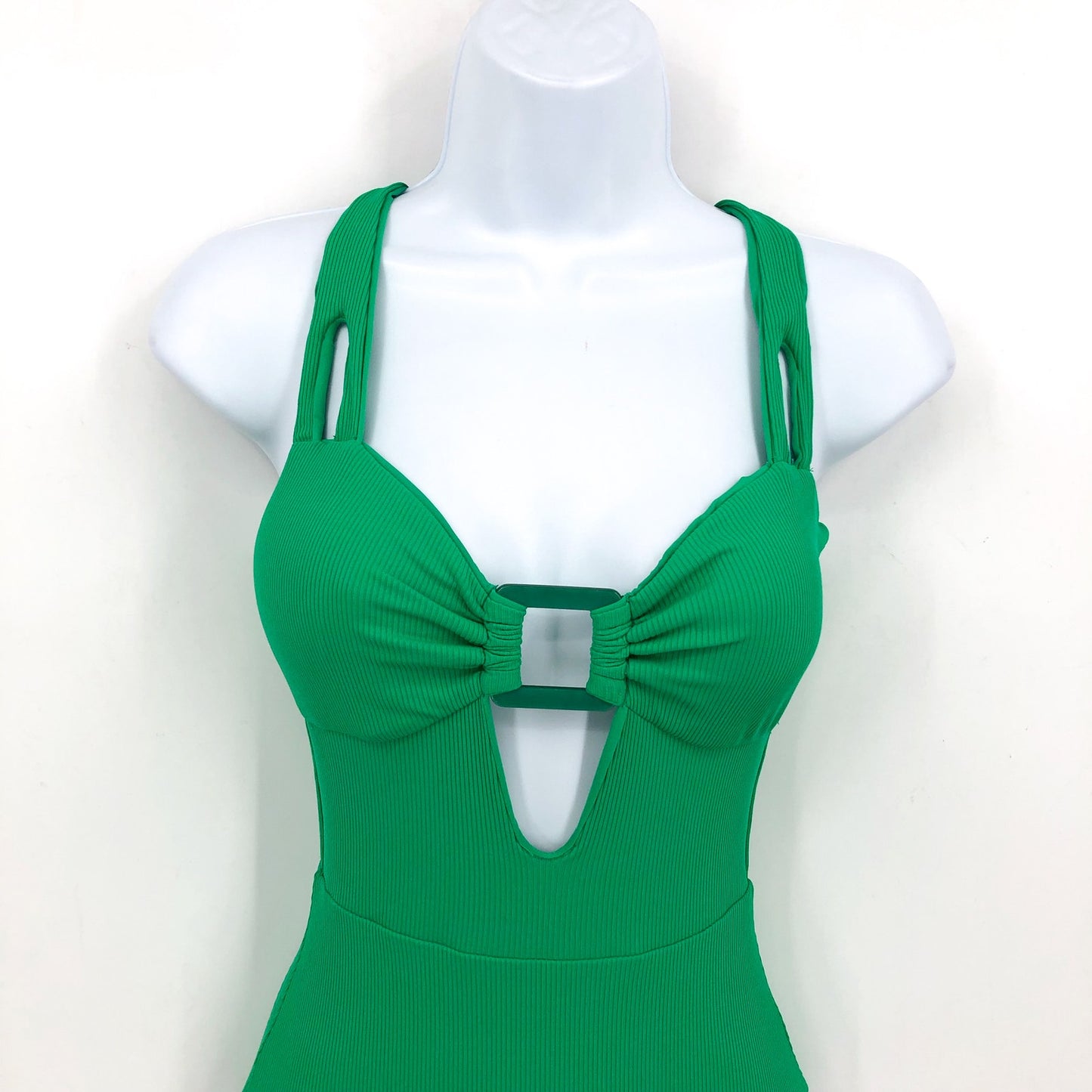 BECCA Women's Modern Edge Rib Bandeau One Piece Swimsuit Medium Green Verde