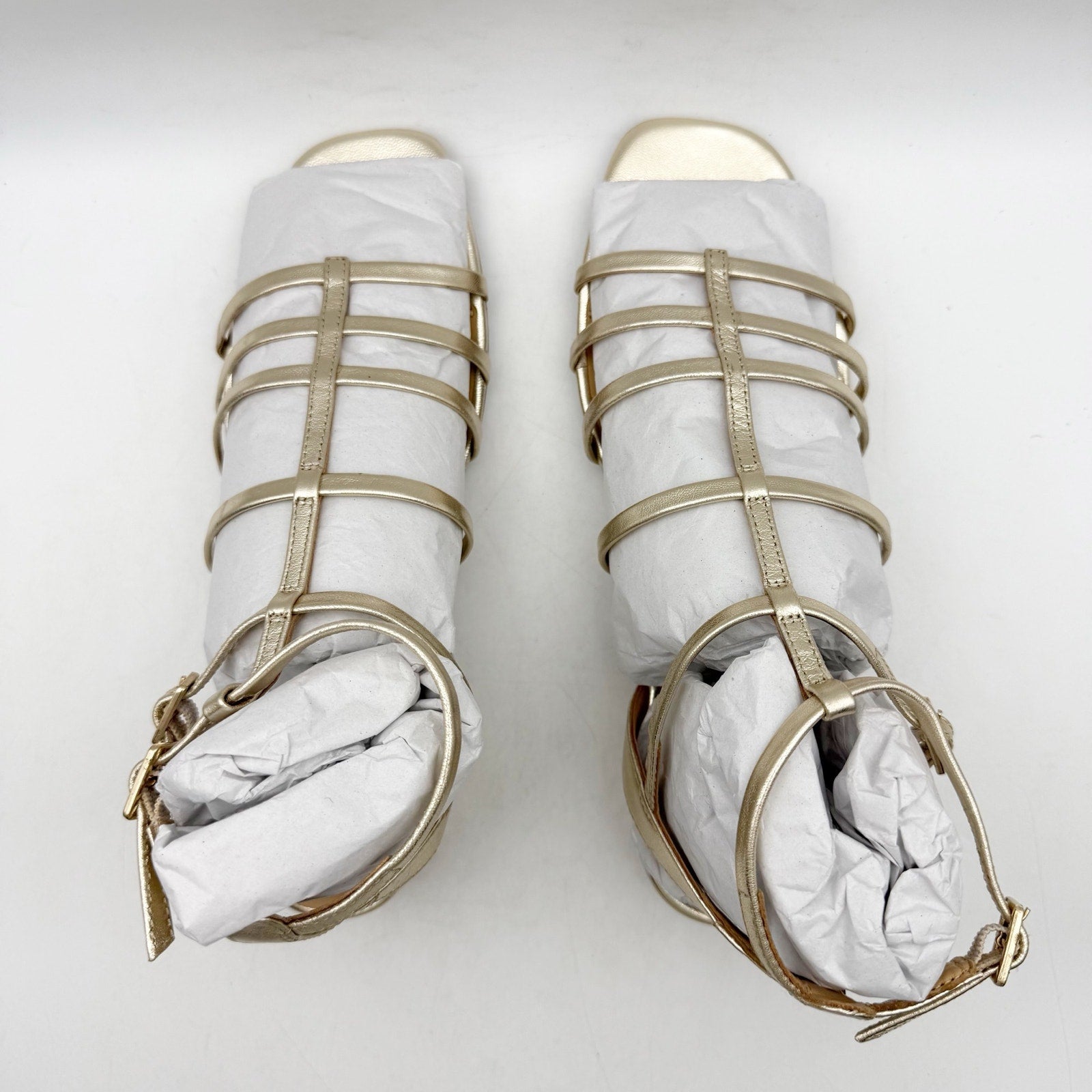 Seychelles Womens Luxurious Wedge Sandals US 7.5 Gold Leather Gladiator NWOB