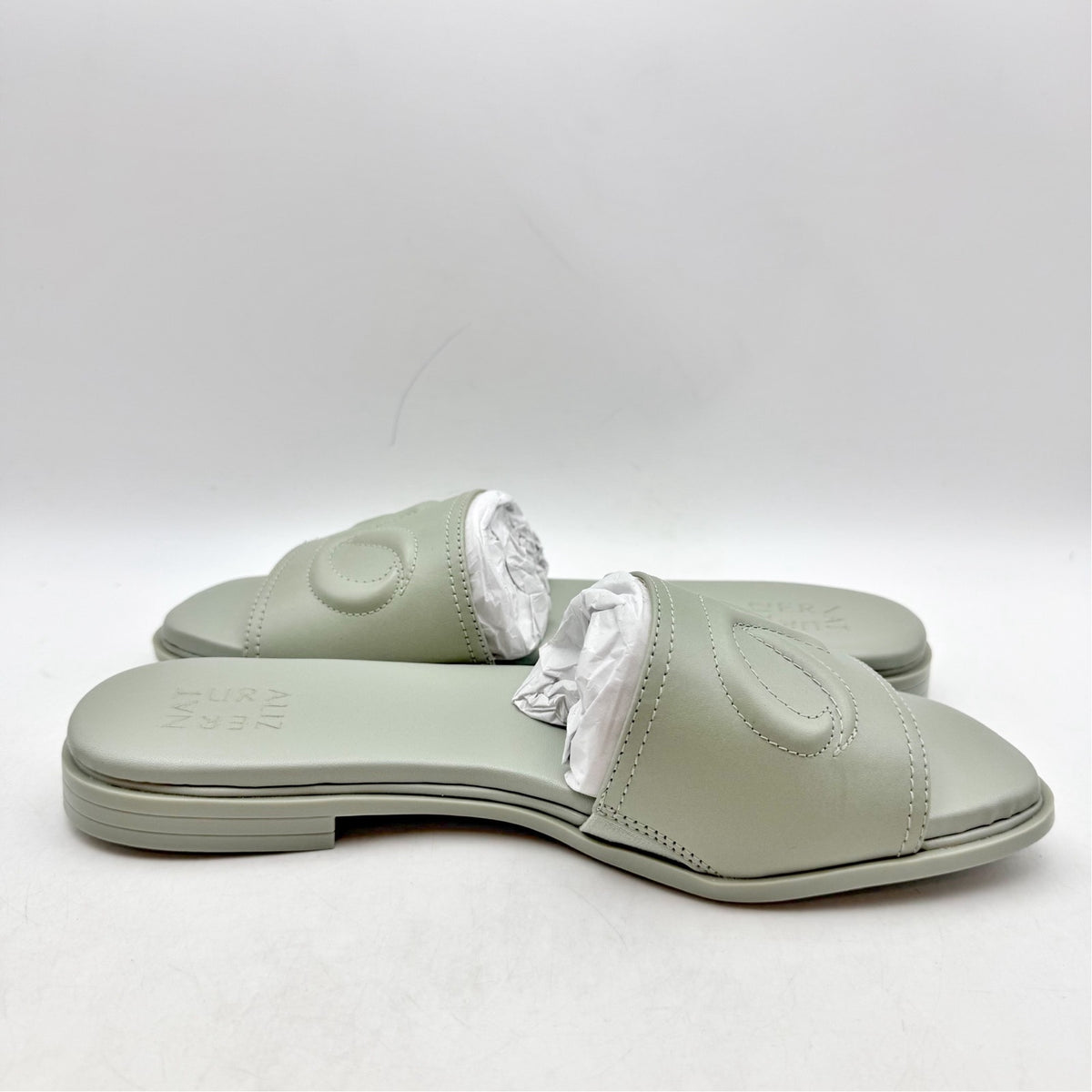 Naturalizer Womens Genevieve Slide Sandals Size 8.5 WIDE Grey Green Leather NIB