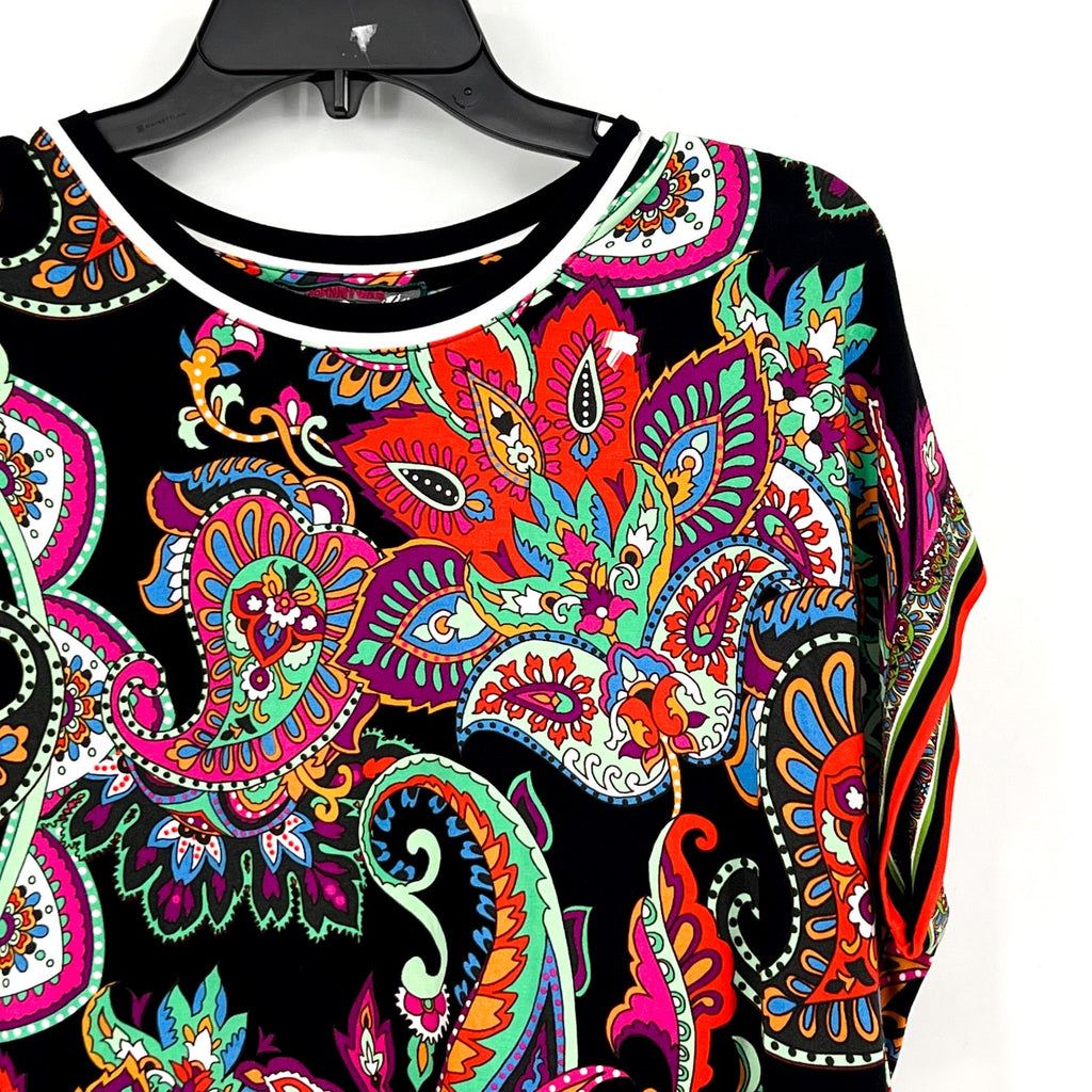 JOHNNY WAS Women's The Janie Favorite Relaxed Tee Medium Black Multi Print NWT