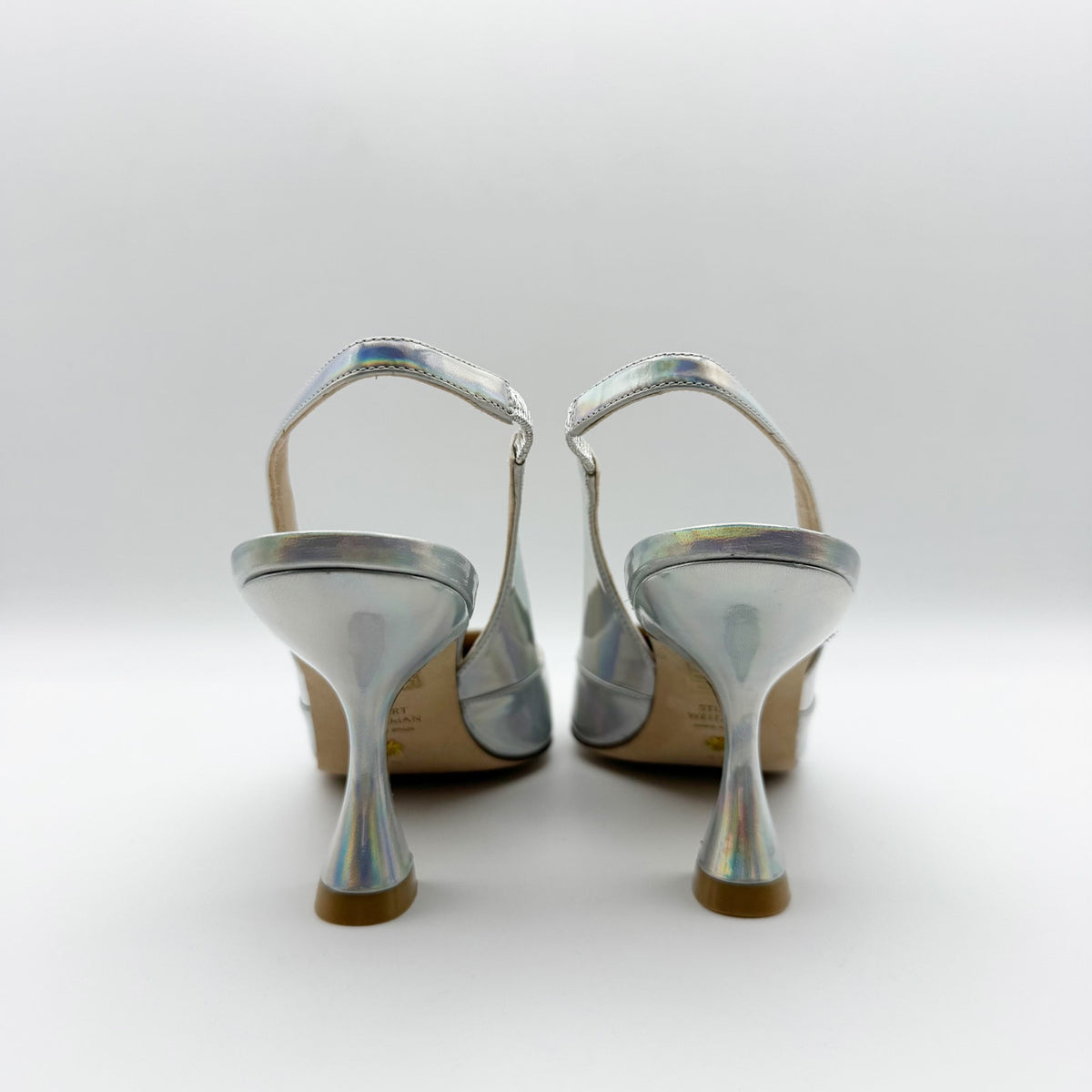 Stuart Weitzman Womens Xcurve 85 Slingback Heels Size 6.5 Silver Sling Back NWOB