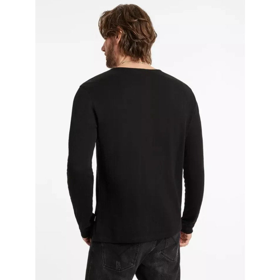 JOHN VARVATOS Men's Walden Henley Shirt Large Black Long Sleeve NWT