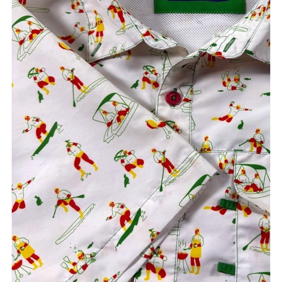 MAGELLAN OUTDOORS Laguna Madre Luchadores Fishing Shirt Medium White Multi NWOT