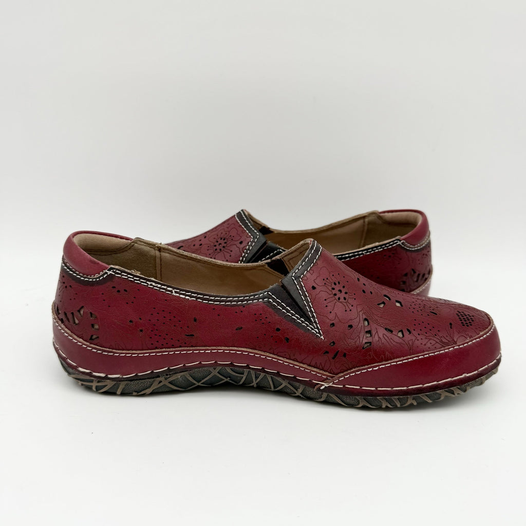 L'Artiste Womens Libora Loafers EU 37 US 7 Red Leather Slip On Perforated NIB
