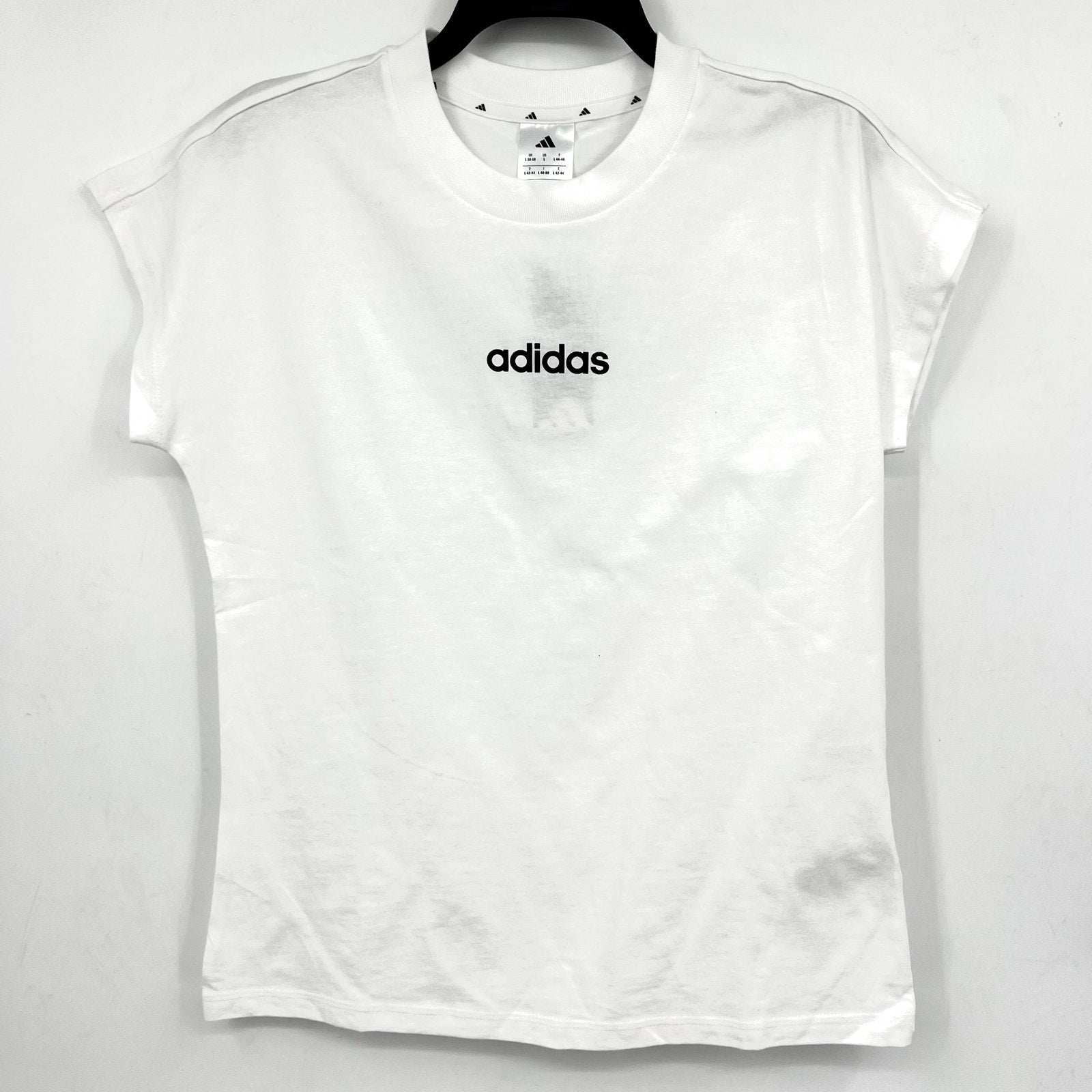ADIDAS Women's Essentials Linear Single Tee Large White Short Sleeve NWT
