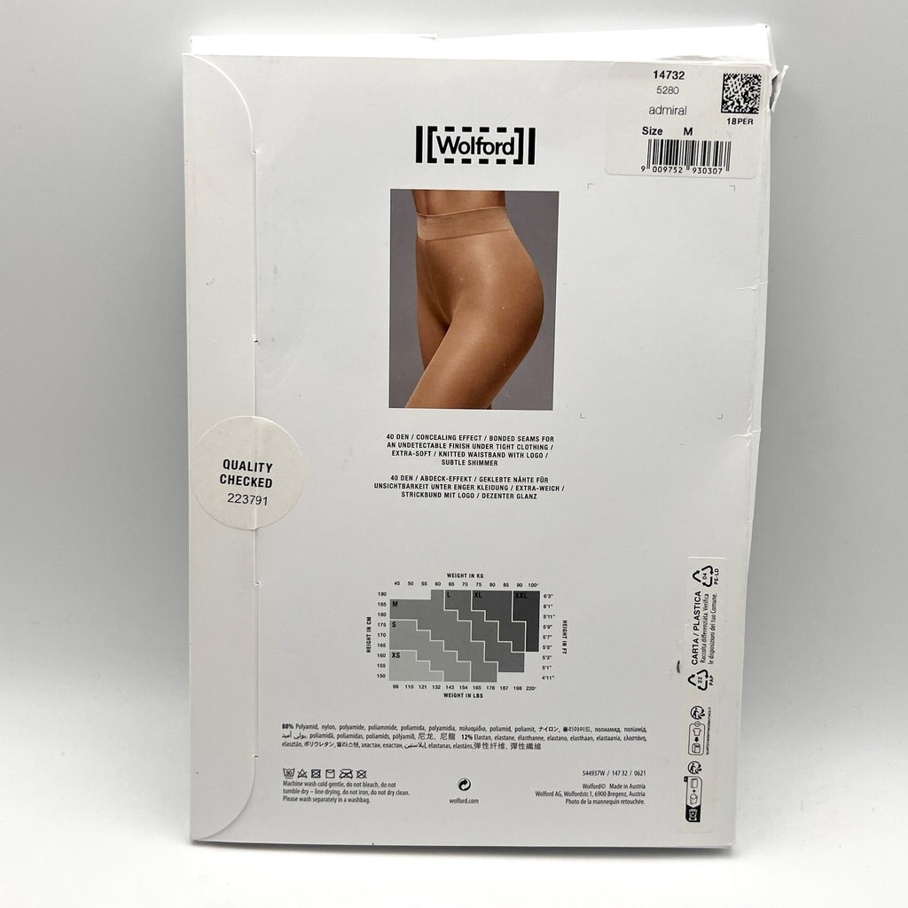 WOLFORD Women's Pure Shimmer 40 Concealer Tights Medium Admiral Flawless NWT