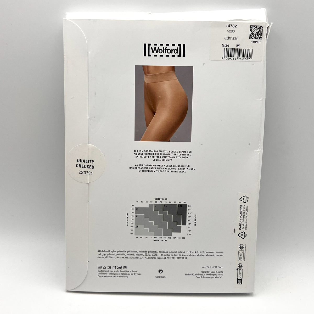 WOLFORD Women's Pure Shimmer 40 Concealer Tights Medium Admiral Flawless NWT