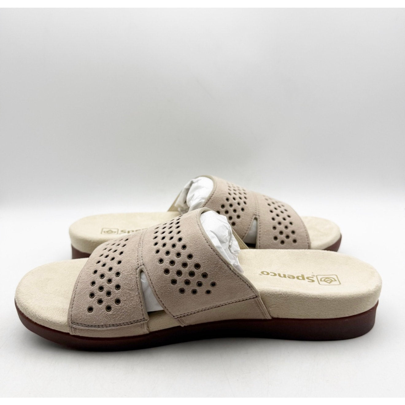 Spenco Women's Twilight Stud Sandal Size 9.5 WIDE Light Taupe Slip On NIB