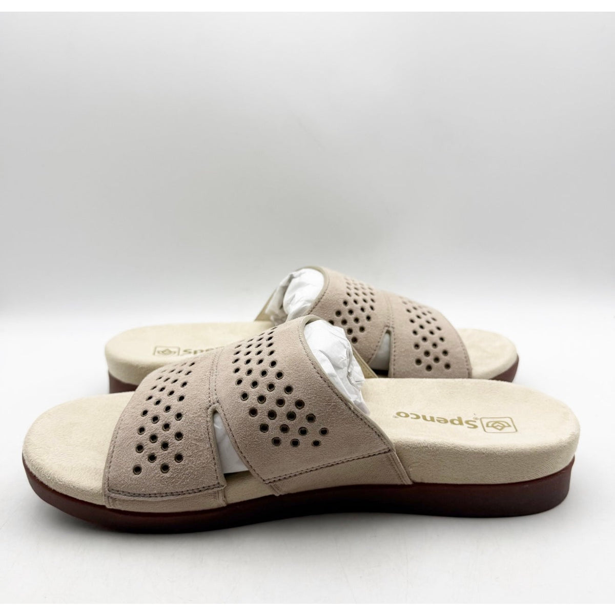 Spenco Women's Twilight Stud Sandal Size 9.5 WIDE Light Taupe Slip On NIB