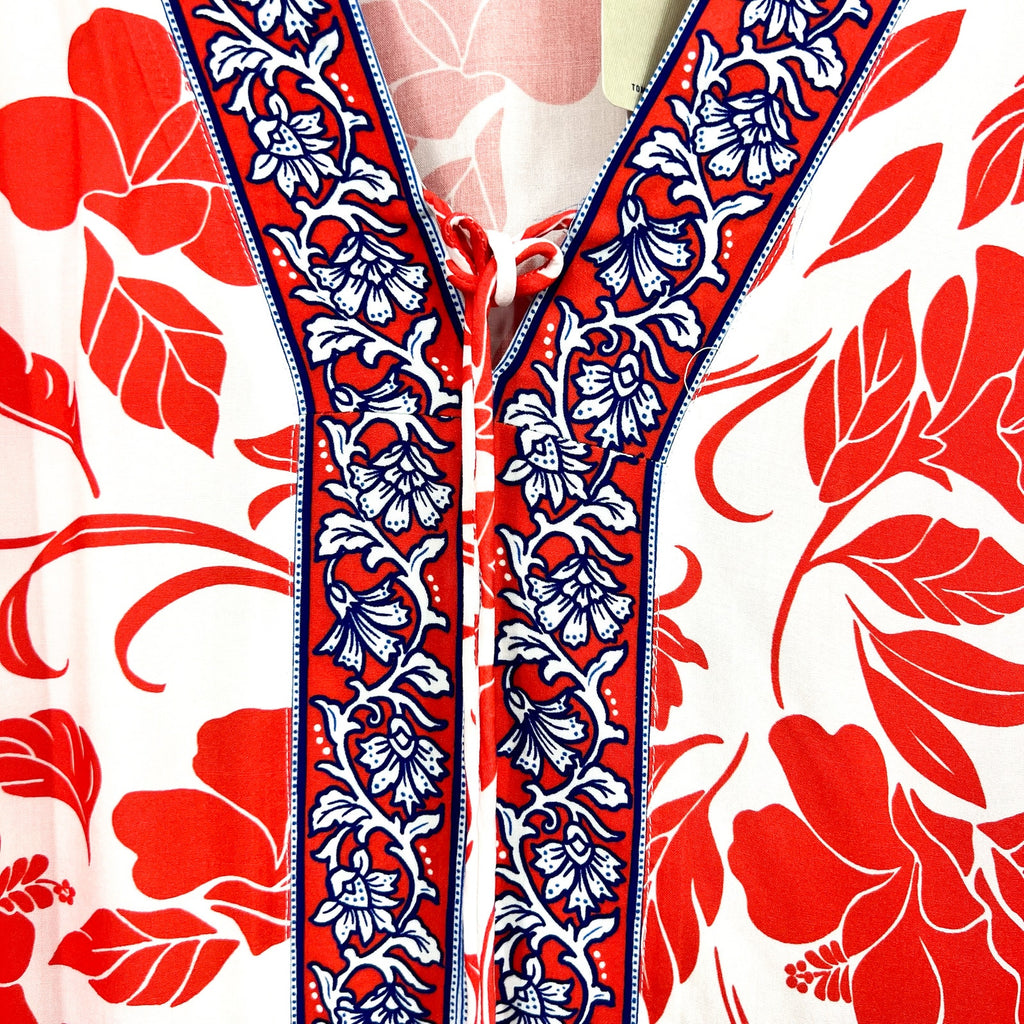 TOMMY BAHAMA Women's Fiori Border Beach Tunic Cover Up Large XL White Red NWT