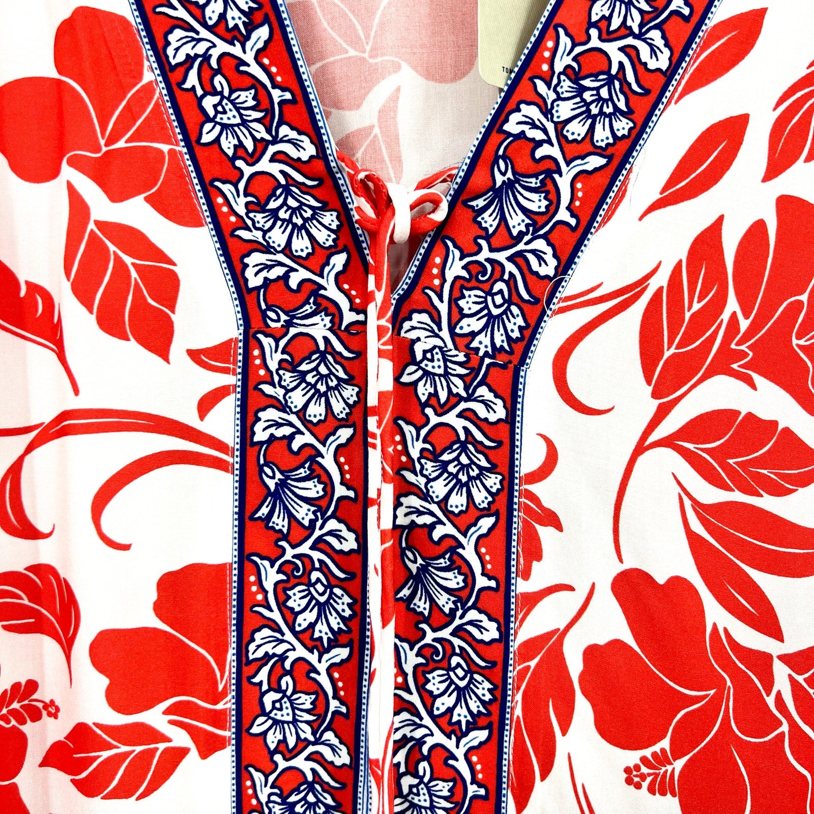 TOMMY BAHAMA Women's Fiori Border Beach Tunic Cover Up Large XL White Red NWT