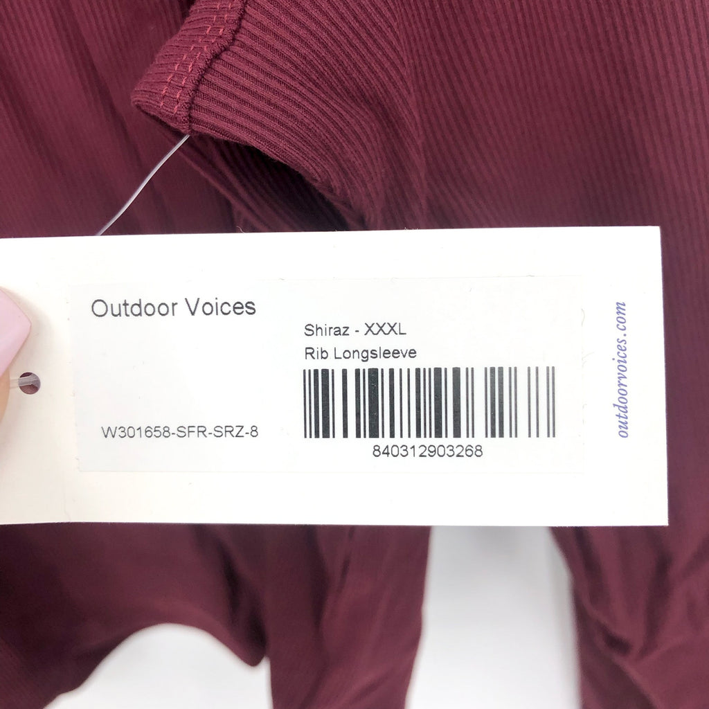 OUTDOOR VOICES Womens SuperForm Rib Crop Top 3XL Red Shiraz Long Sleeve NWT
