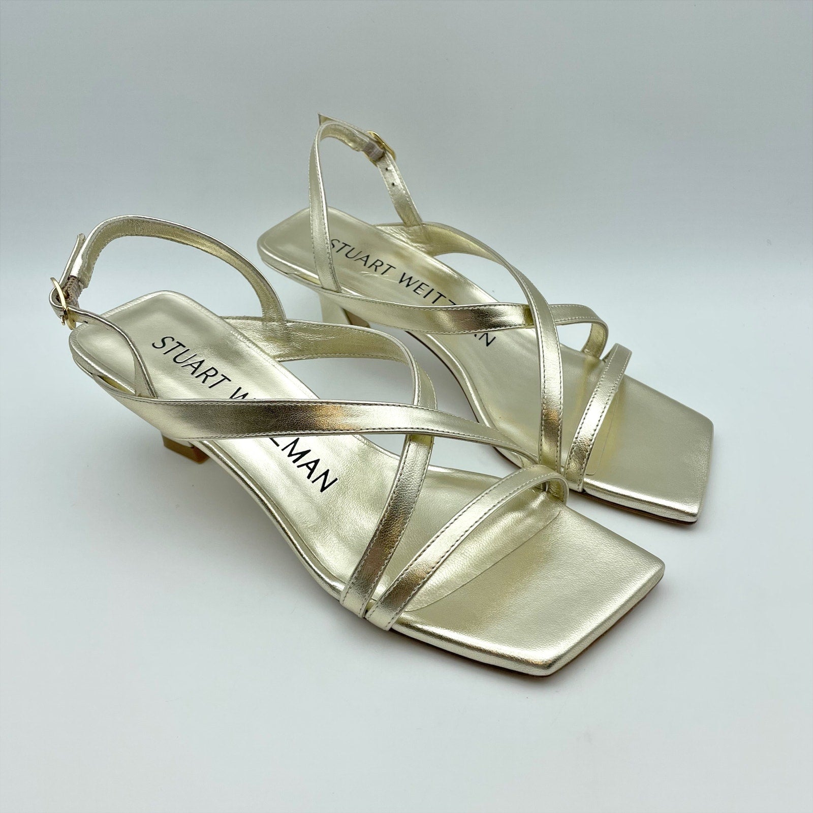 Stuart Weitzman Womens Oasis 50 Heeled Sandals US 5.5 B Gold Leather NIB