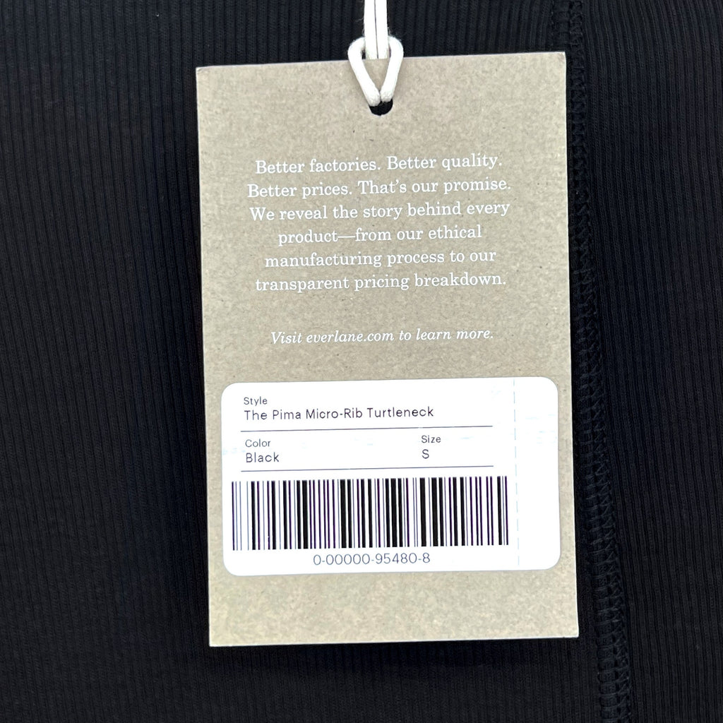 EVERLANE Women's Luxe Rib Turtleneck Sweater Small Black Long Sleeve Supima NWT