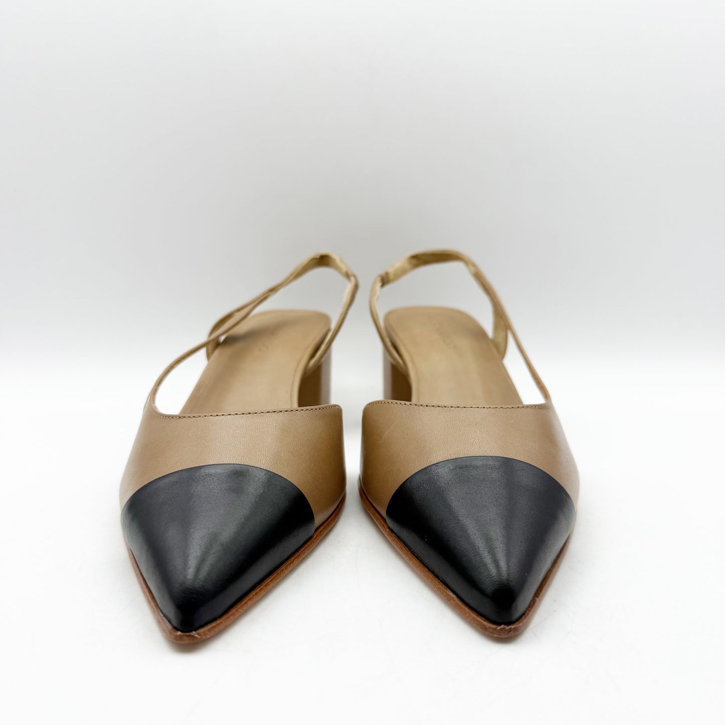 Bernardo Women Monroe Heel US 9.5 M Black Tan Leather Sling Back Pointed Toe NIB