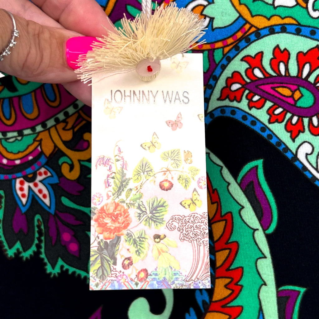 JOHNNY WAS Women's The Janie Favorite Relaxed Tee Medium Black Multi Print NWT