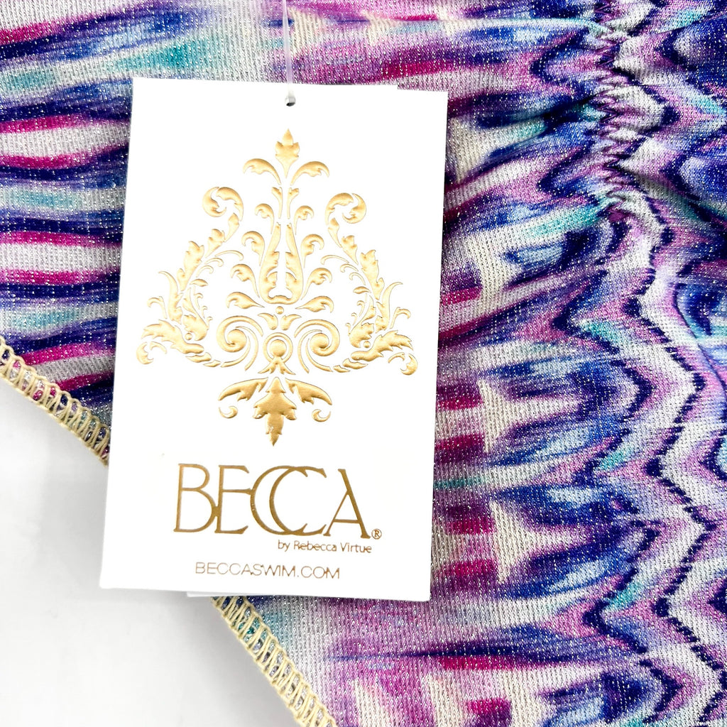 BECCA Women's Tulum Adela Hipster Bikini Bottoms Large Purple Multi Shirred NWT