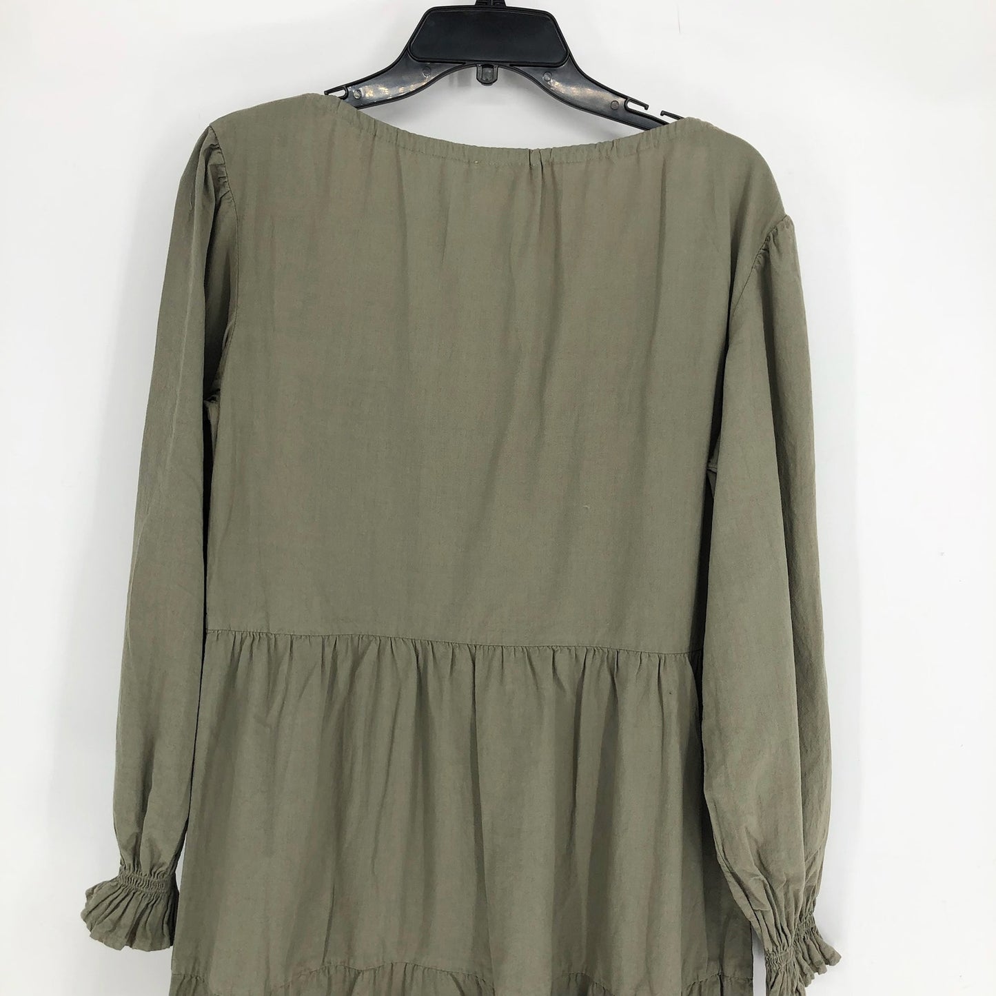 LACAUSA Women's Tate Tiered Midi Dress Small Eucalyptus Green Long Sleeve NWT