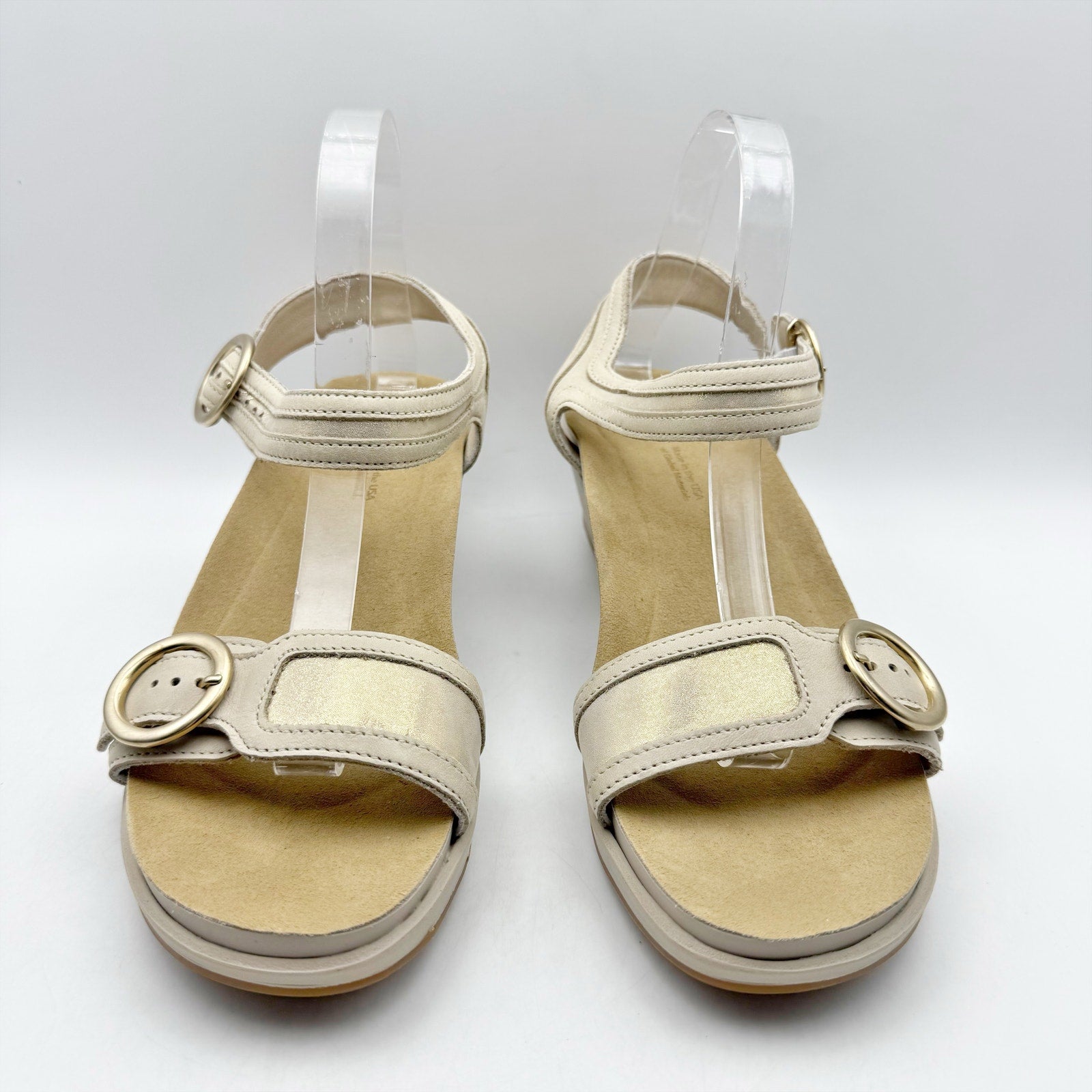 SAS Womens Seight Wedge Sandals Size 7.5WW Gold Beige Leather NIB