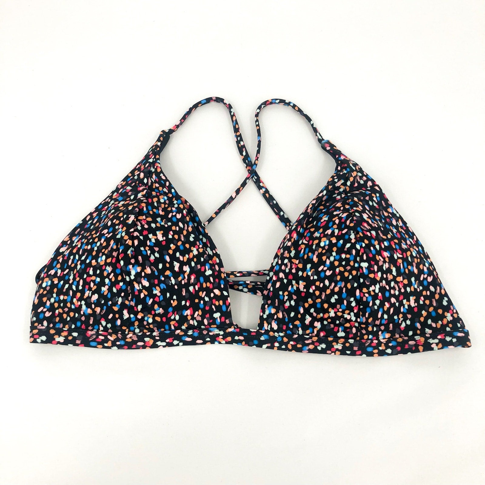 PRANA Women's Sunkissed Bikini Top XL Black Alotta Dots Stretch UPF 50+ NWT