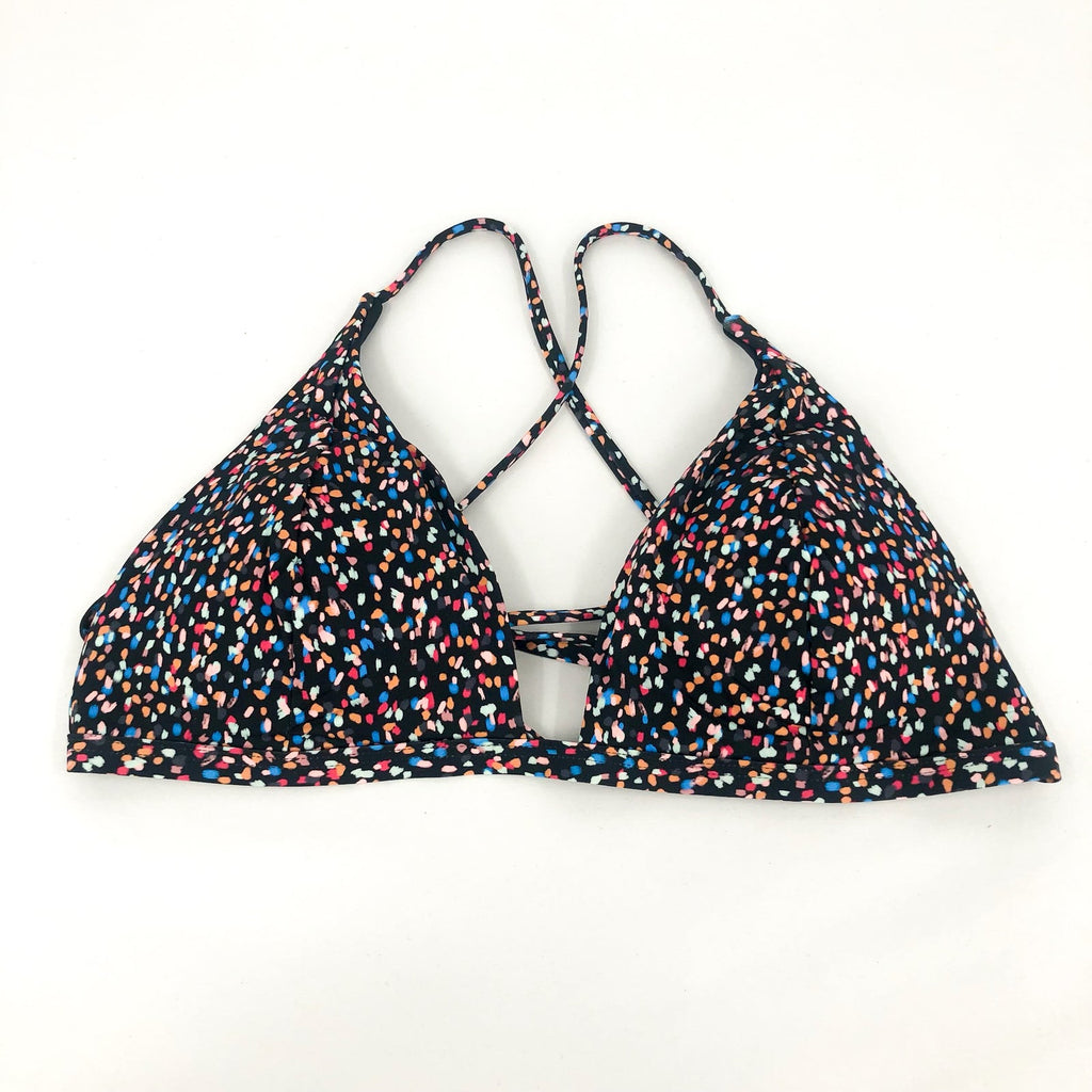 PRANA Women's Sunkissed Bikini Top XL Black Alotta Dots Stretch UPF 50+ NWT