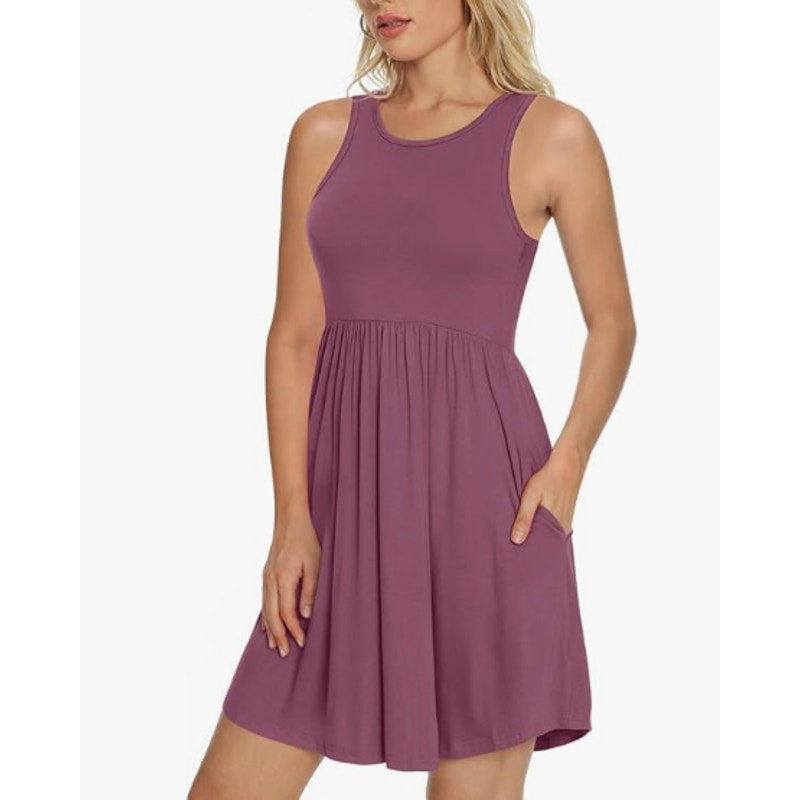 LONGYUAN Womens Stretchy Sun Tank Dress XL Purple Pockets NWOT