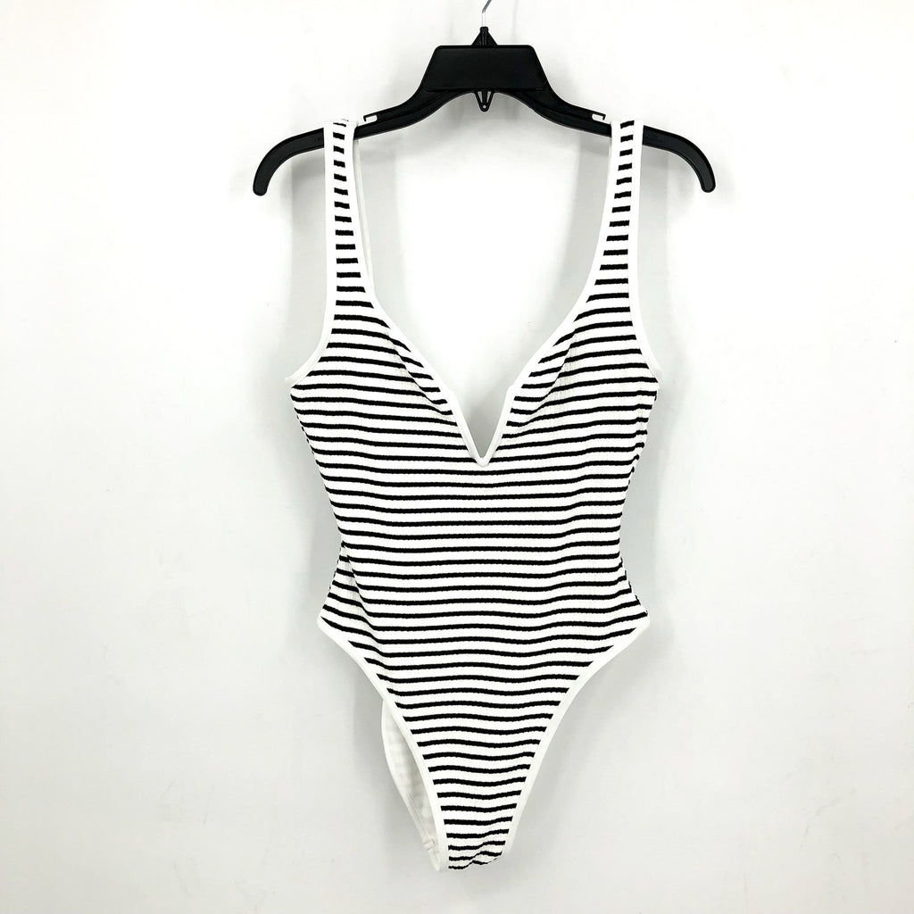 L*SPACE Coco One Piece Swimsuit Large Black White Sailing Along Stripes NWT