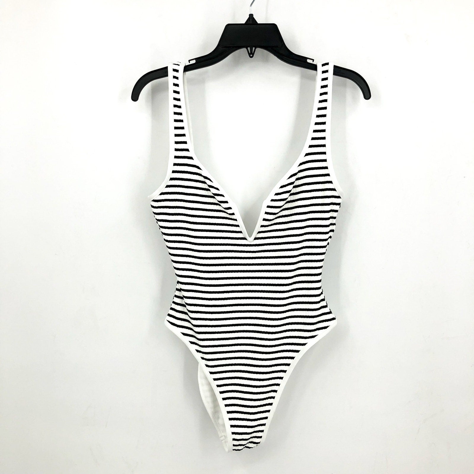 L*SPACE Coco One Piece Swimsuit Large Black White Sailing Along Stripes NWT