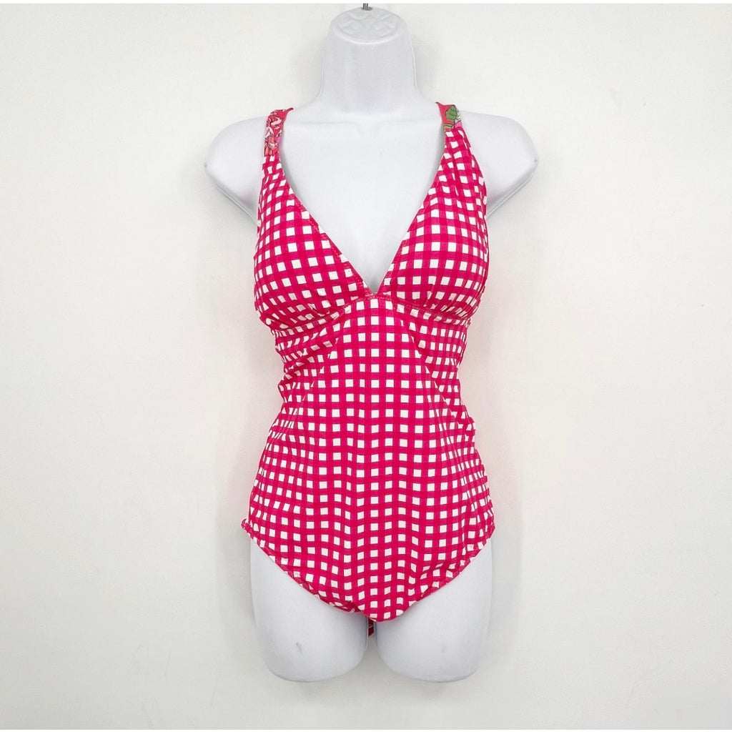 TOMMY BAHAMA Reversible One Piece Swimsuit Size 14 Pink Floral Gingham NWT