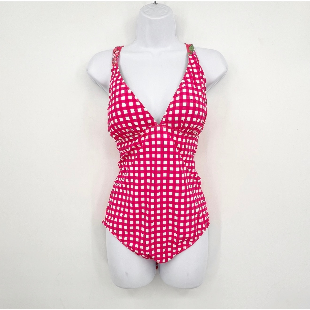 TOMMY BAHAMA Reversible One Piece Swimsuit Size 14 Pink Floral Gingham NWT