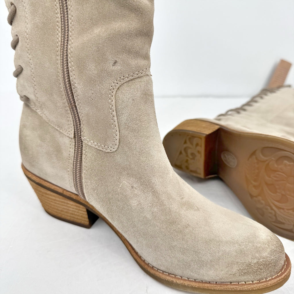 Sofft Womens Sharnell Heel Knee High Boots US 6.5 Beige Suede Waterproof NWOB