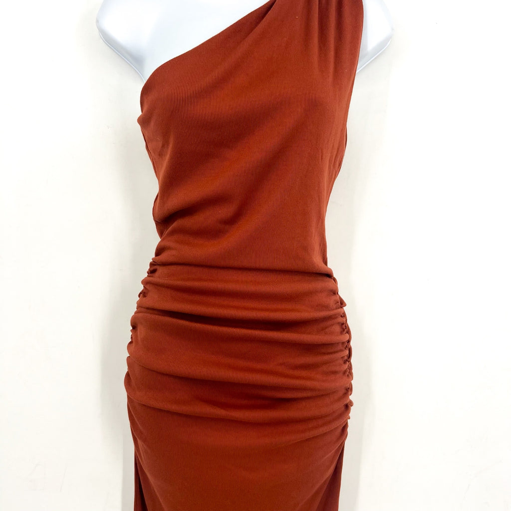 MICHAEL STARS Womens Andrea Midi Dress Small Rustic Orange One Shoulder NWT