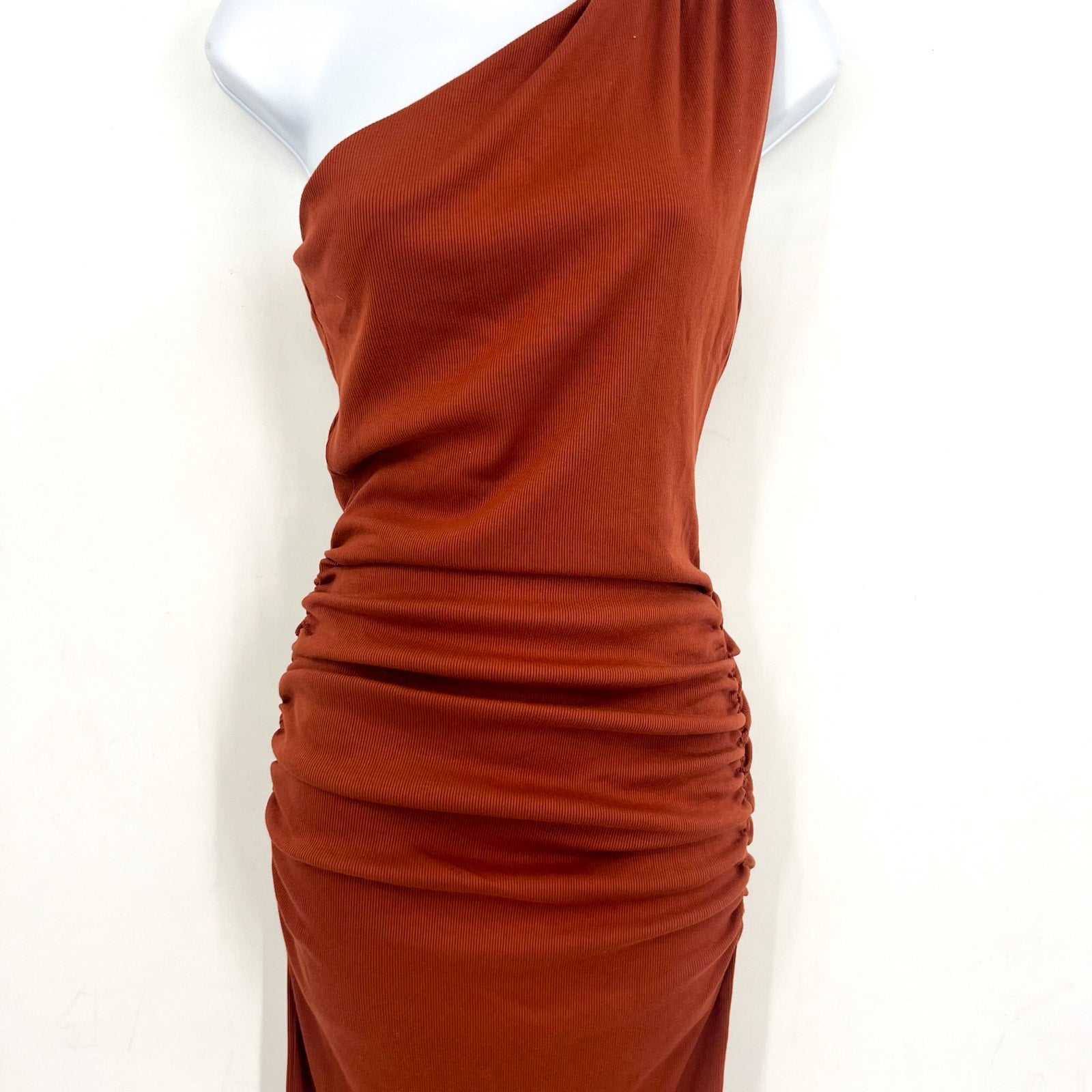 MICHAEL STARS Womens Andrea Midi Dress Small Rustic Orange One Shoulder NWT