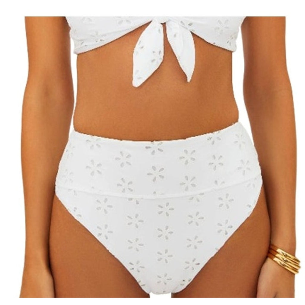 BEACH RIOT Women's Hazel Eyelet Bikini Bottom Large White Magnolia NWT