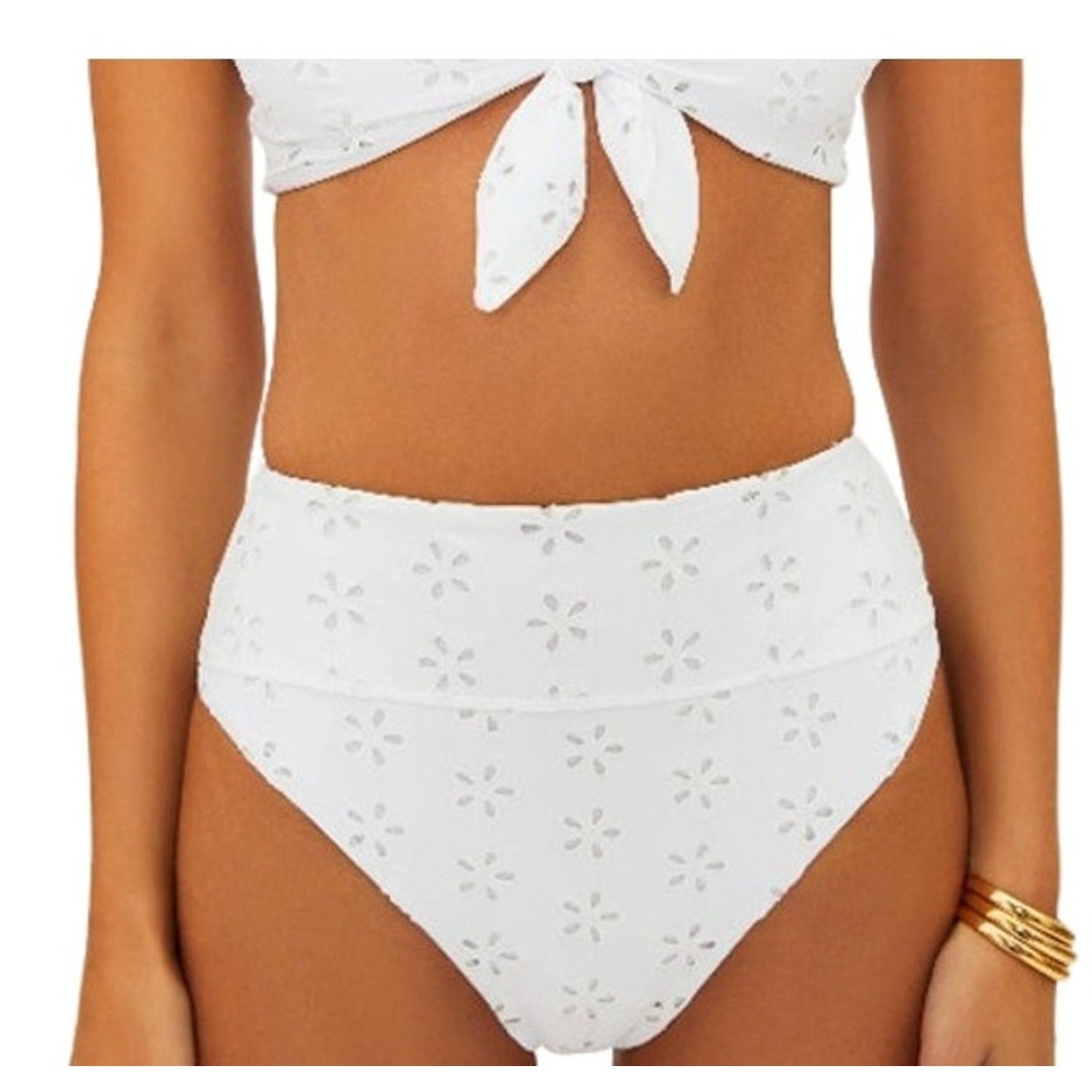 BEACH RIOT Women's Hazel Eyelet Bikini Bottom Large White Magnolia NWT