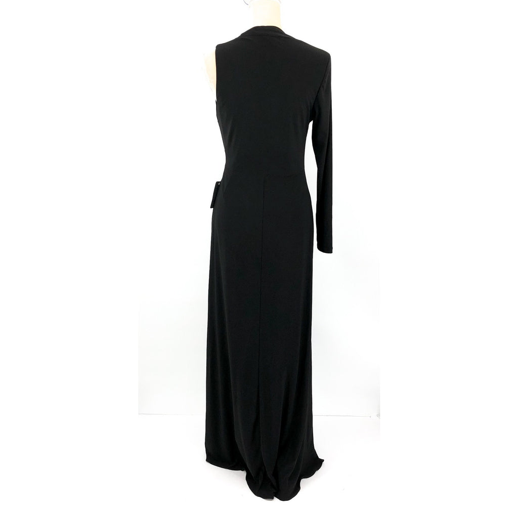BETSY & ADAM One Shoulder Gown Size 12 Black Long Sleeve A22317N Dress NWT