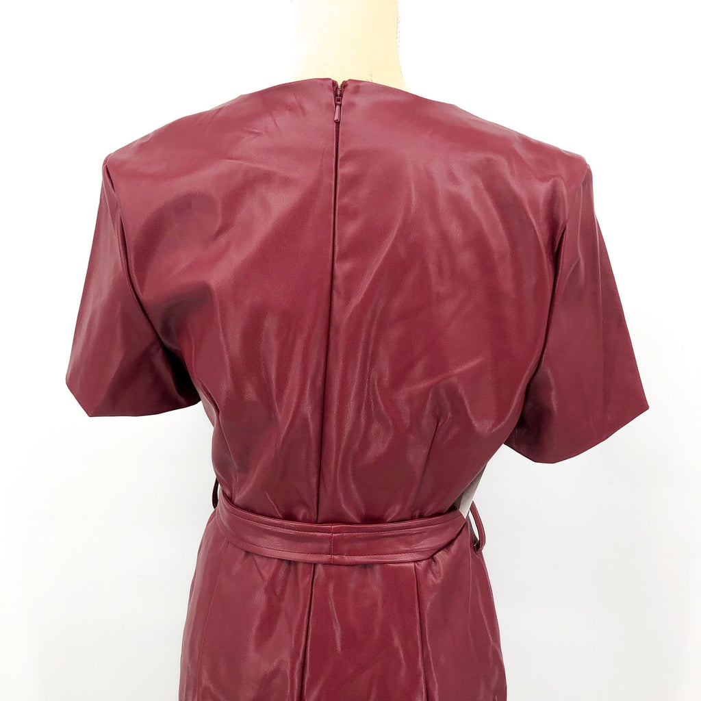 BARDOT Womens Wrap Midi Dress Large US 8 Red Burgundy Vegan Leather NWT