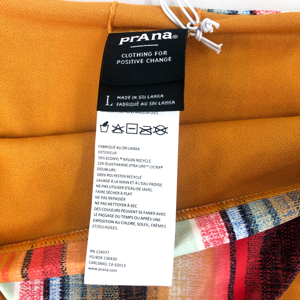 PRANA Women's Marta Bikini Bottoms Large Gold Baja Stripe Hipster NWT