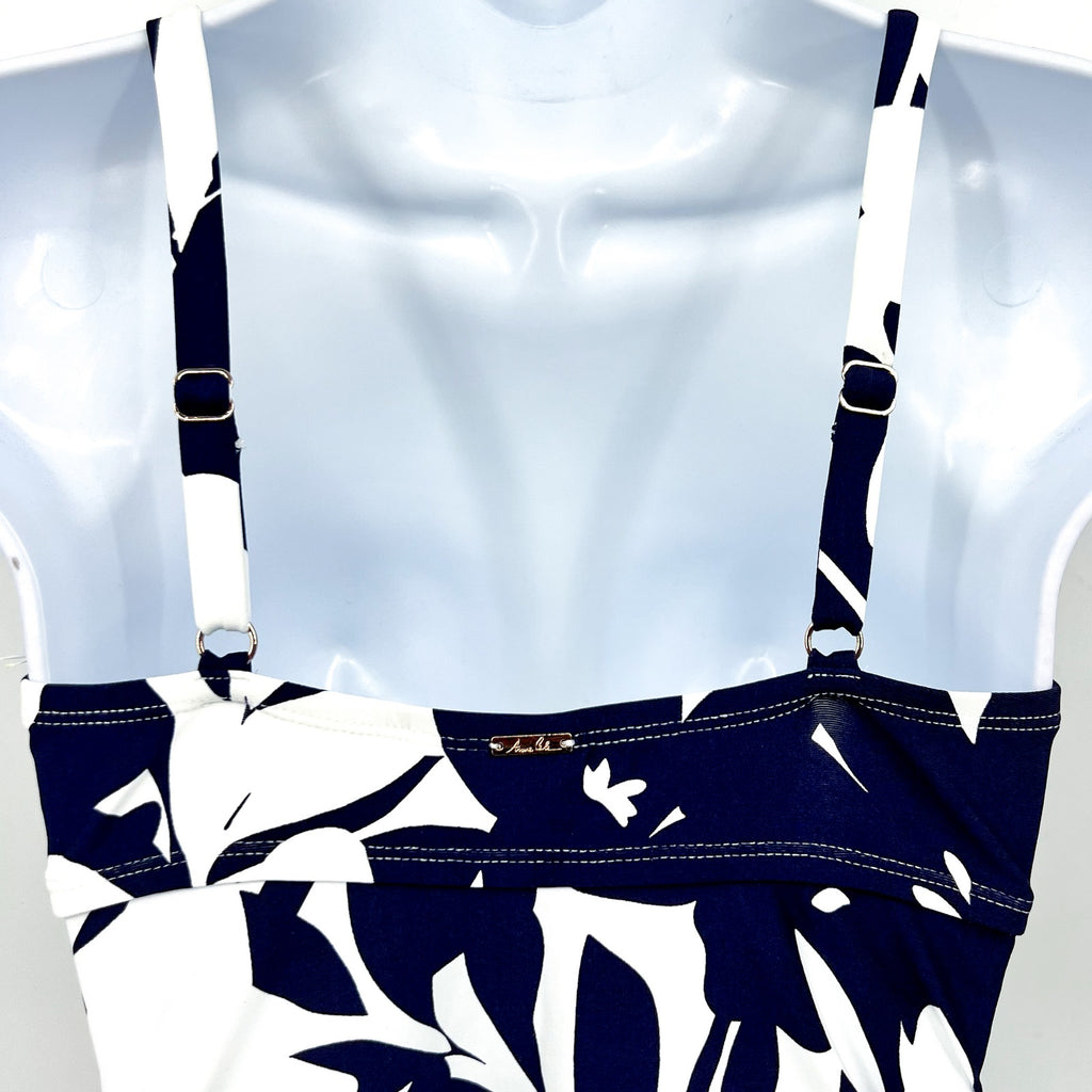 ANNE COLE Womens Tankini Swim Top 32DD - 34D Blue White Coastal Palms V-Wire NWT