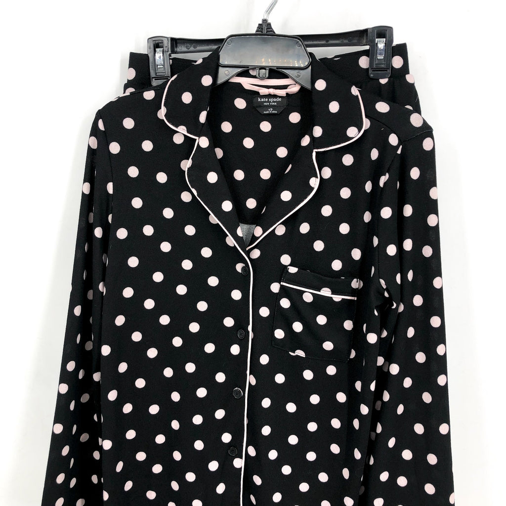 KATE SPADE Womens Long Sleeve Sweater Knit Pajama Set Small Black White Dot NWT