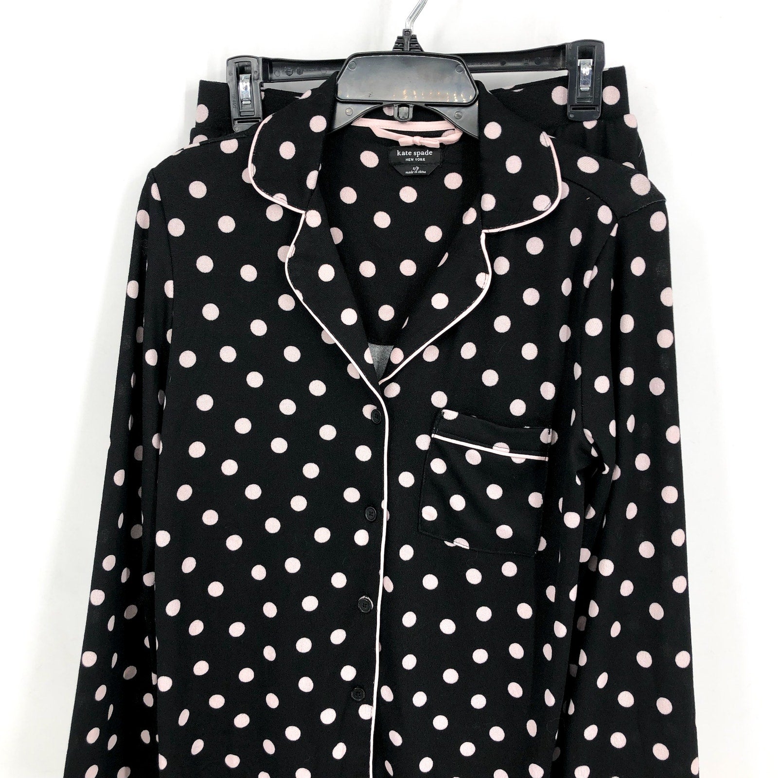 KATE SPADE Womens Long Sleeve Sweater Knit Pajama Set Small Black White Dot NWT